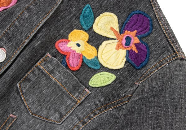 SONIA RYKIEL Colorful Floral Patch Jacket Black Size 38