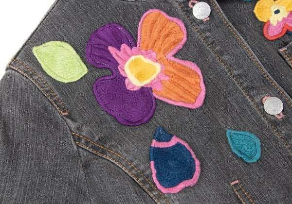 SONIA RYKIEL Colorful Floral Patch Jacket Black Size 38