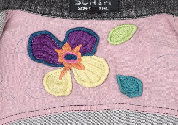 SONIA RYKIEL Colorful Floral Patch Jacket Black Size 38