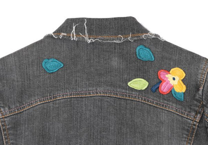 SONIA RYKIEL Colorful Floral Patch Jacket Black Size 38