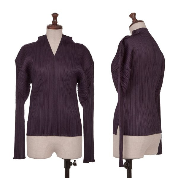 PLEATS PLEASE Zigzag Skipper High Neck L/S Tee Purple Size 4