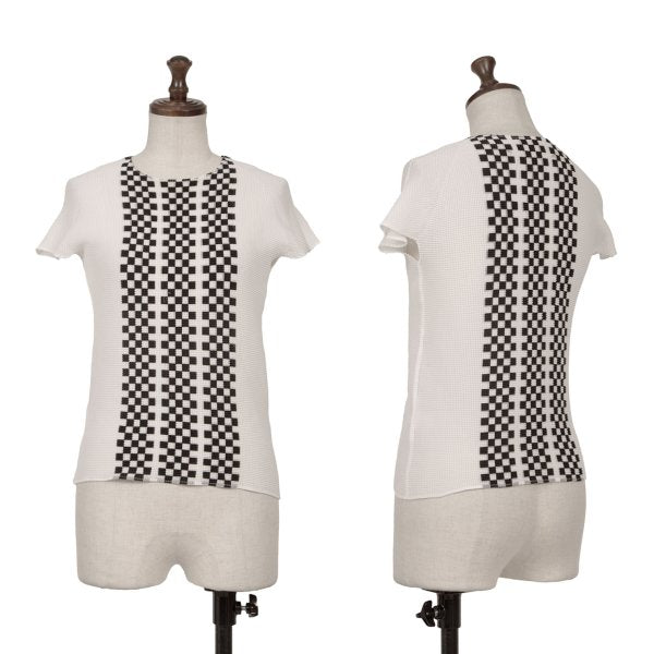 ISSEY MIYAKE PLEATS (T) Stretch Pleated White Black T-Shirt Size 3