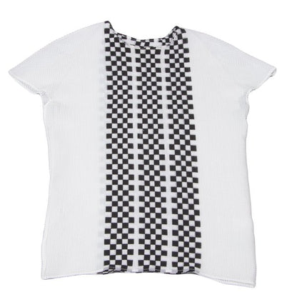 ISSEY MIYAKE PLEATS (T) Stretch Pleated White Black T-Shirt Size 3
