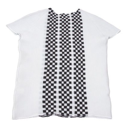ISSEY MIYAKE PLEATS (T) Stretch Pleated White Black T-Shirt Size 3