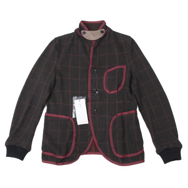 sacai Cotton Blend Check Knit Jacket Charcoal Size 1