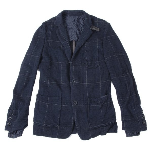 sacai Cotton Ramie Wrinkled Check Jacket Blue Size 1