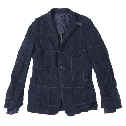 sacai Cotton Ramie Wrinkled Check Jacket Blue Size 1