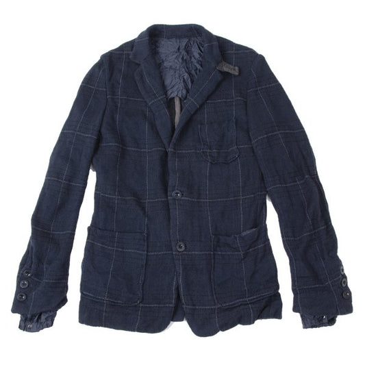 sacai Cotton Ramie Wrinkled Check Jacket Blue Size 1