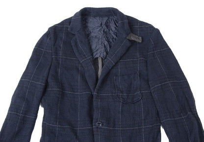 sacai Cotton Ramie Wrinkled Check Jacket Blue Size 1