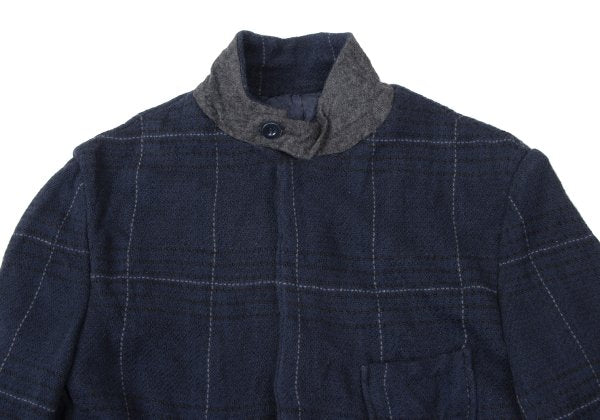 sacai Cotton Ramie Wrinkled Check Jacket Blue Size 1
