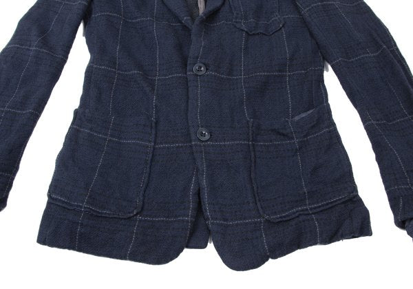 sacai Cotton Ramie Wrinkled Check Jacket Blue Size 1