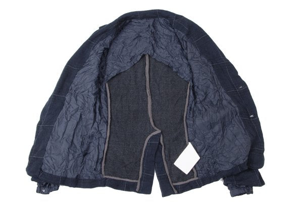 sacai Cotton Ramie Wrinkled Check Jacket Blue Size 1