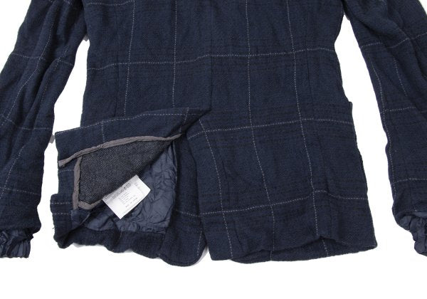 sacai Cotton Ramie Wrinkled Check Jacket Blue Size 1