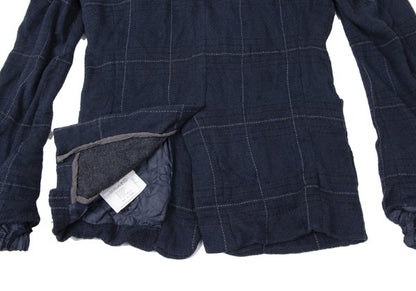 sacai Cotton Ramie Wrinkled Check Jacket Blue Size 1