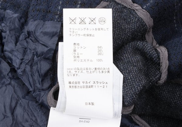 sacai Cotton Ramie Wrinkled Check Jacket Blue Size 1