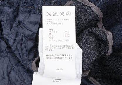 sacai Cotton Ramie Wrinkled Check Jacket Blue Size 1