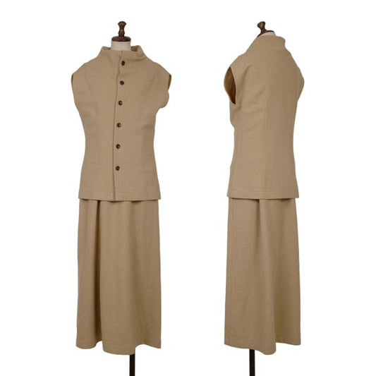 COMME des GARCONS Fold-Over Layered Knit Dress Camel Size M
