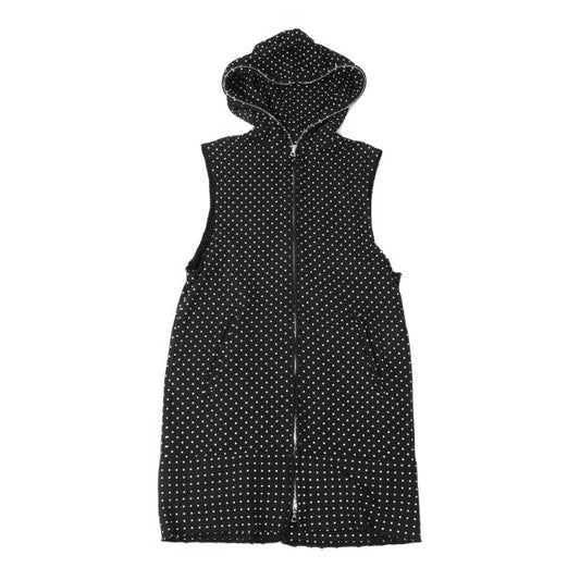 GANRYU Cotton Dot Print Sleeveless Long Hoodie Black Size S