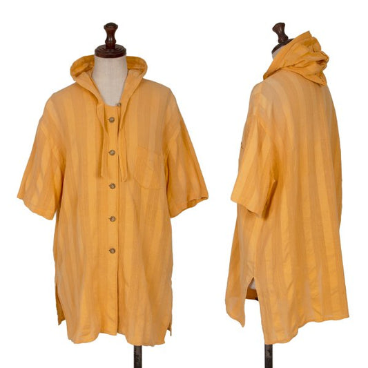 GIGLI Cotton Striped Hooded Blouse Yellow Size 38