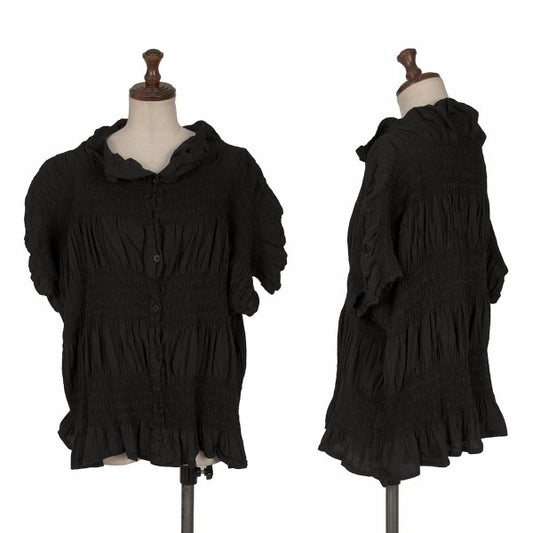 ISSEY MIYAKE me Dyed Pleated Short Blouse Black Size F