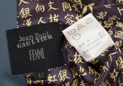 Jean Paul GAULTIER FEMME Kanji Lining Gray Blue Jacket Size 42
