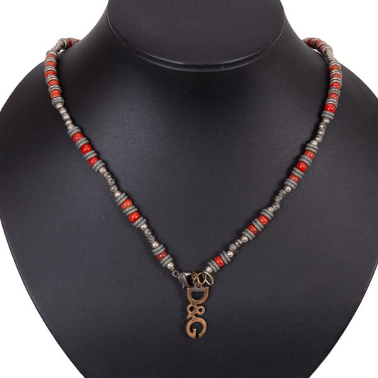 Dolce & Gabbana D&G Beaded Logo Necklace Silver Red