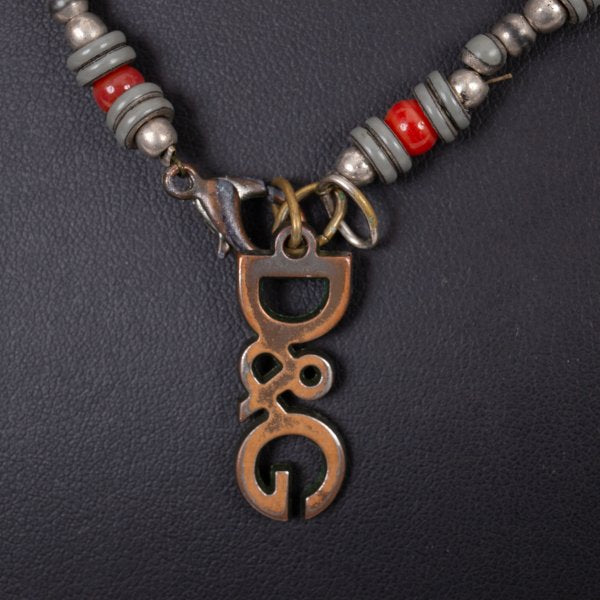 Dolce & Gabbana D&G Beaded Logo Necklace Silver Red