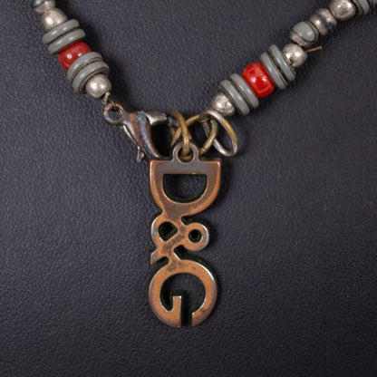 Dolce & Gabbana D&G Beaded Logo Necklace Silver Red