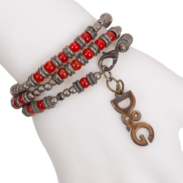 Dolce & Gabbana D&G Beaded Logo Necklace Silver Red
