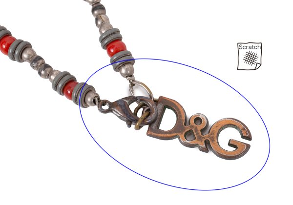 Dolce & Gabbana D&G Beaded Logo Necklace Silver Red