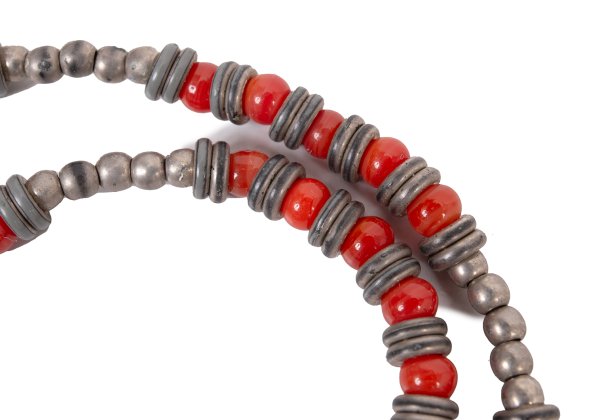 Dolce & Gabbana D&G Beaded Logo Necklace Silver Red
