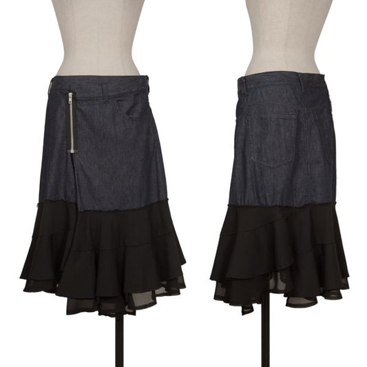 tricot COMME des GARCONS Tiered Zip Indigo Black Skirt Size S