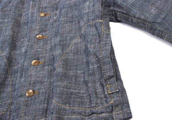 45rpm Linen Cotton Band Collar Jacket Navy Size 2