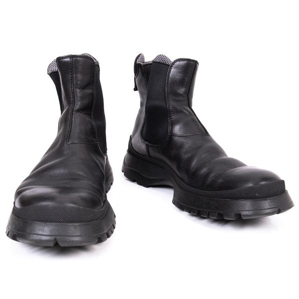 PRADA Mesh Lined Leather Chelsea Boots Black Size 28cm