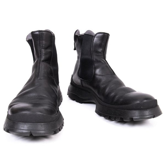 PRADA Mesh Lined Leather Chelsea Boots Black Size 28cm