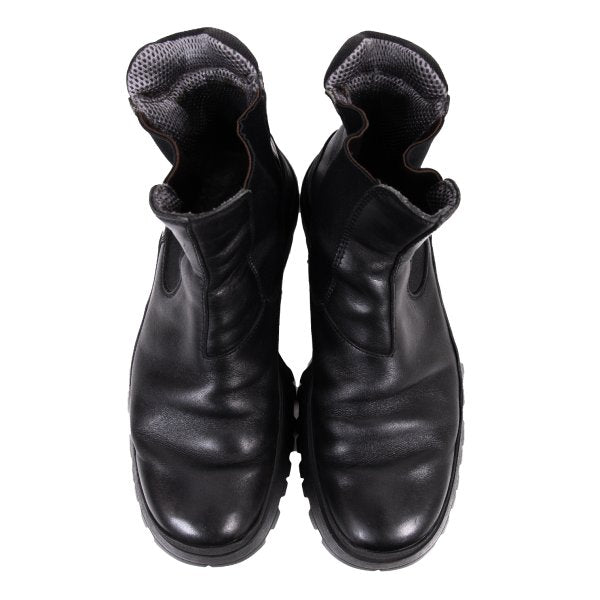 PRADA Mesh Lined Leather Chelsea Boots Black Size 28cm