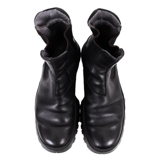 PRADA Mesh Lined Leather Chelsea Boots Black Size 28cm