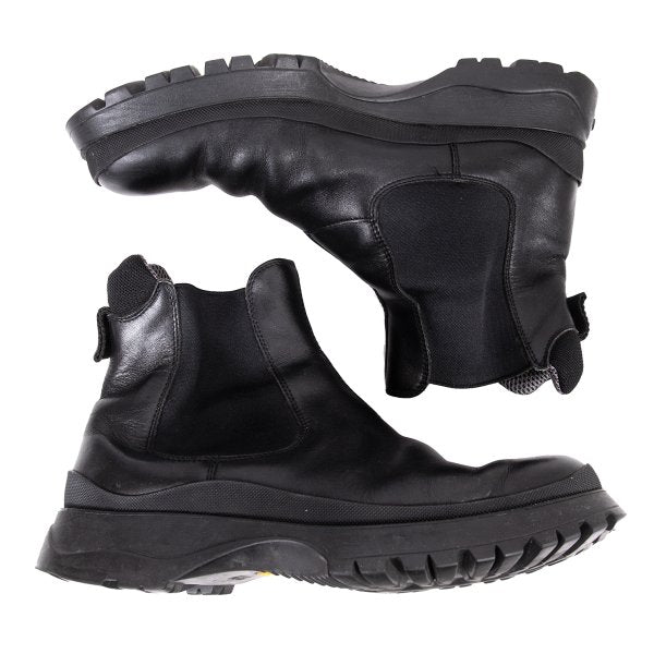 PRADA Mesh Lined Leather Chelsea Boots Black Size 28cm