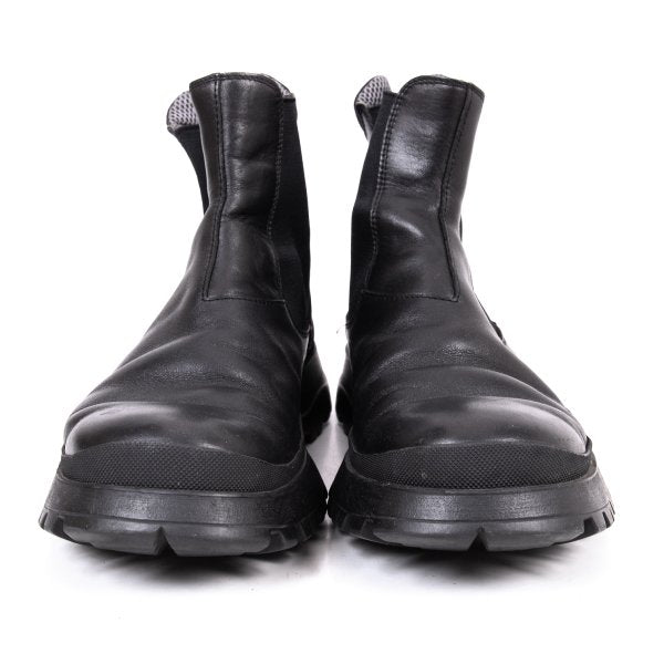 PRADA Mesh Lined Leather Chelsea Boots Black Size 28cm