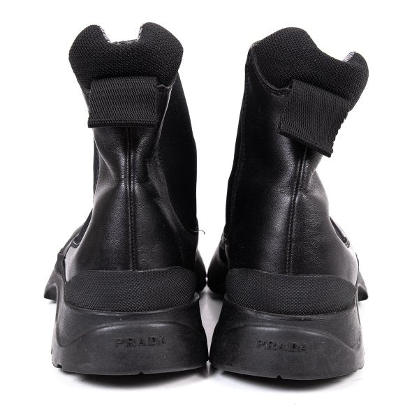 PRADA Mesh Lined Leather Chelsea Boots Black Size 28cm