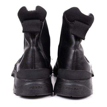 PRADA Mesh Lined Leather Chelsea Boots Black Size 28cm