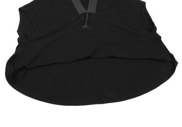 HERMES Wool Leather Tassel Poncho Coat Black Size 34