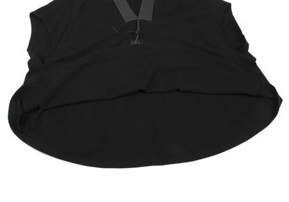 HERMES Wool Leather Tassel Poncho Coat Black Size 34