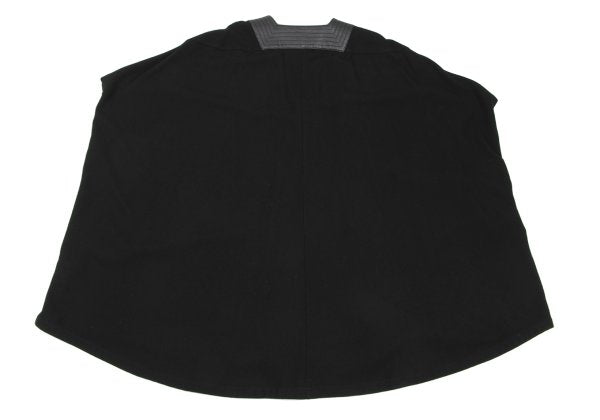 HERMES Wool Leather Tassel Poncho Coat Black Size 34