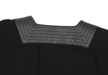 HERMES Wool Leather Tassel Poncho Coat Black Size 34