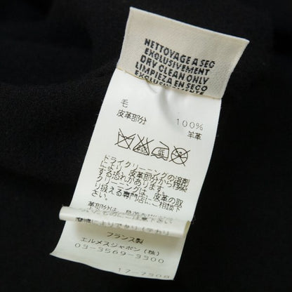 HERMES Wool Leather Tassel Poncho Coat Black Size 34
