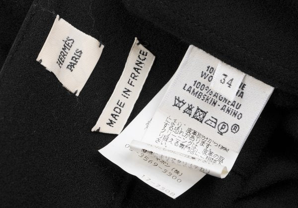 HERMES Wool Leather Tassel Poncho Coat Black Size 34