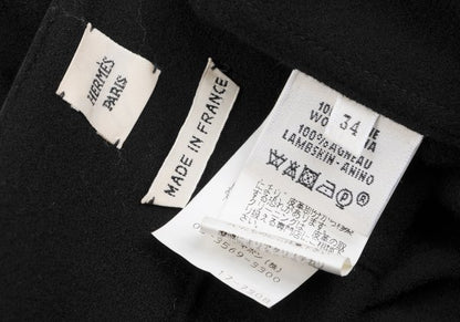 HERMES Wool Leather Tassel Poncho Coat Black Size 34