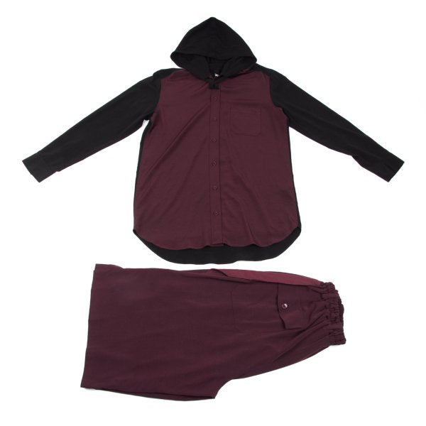 Ground Y 20AW Acetate Poly Bicolor Hooded Shirt Red Size 3