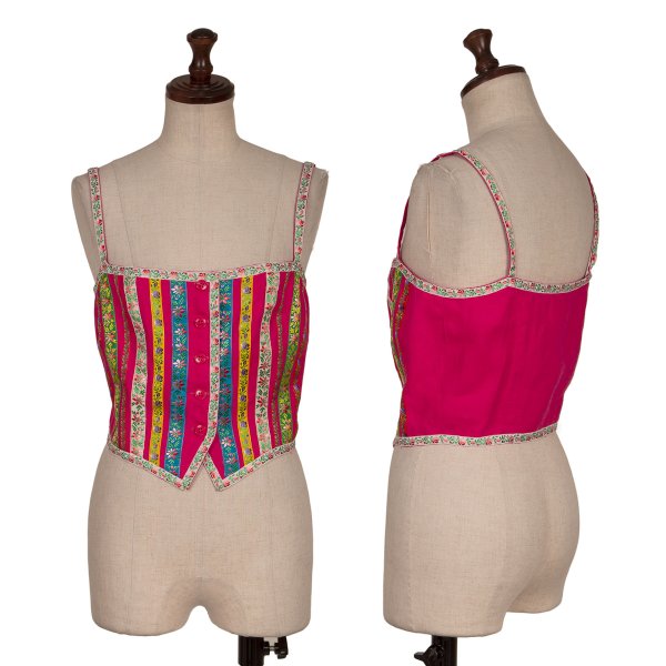 KENZO Linen Floral Taping Bustier Pink Multi Size 36